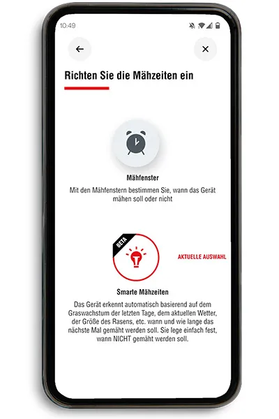 Über die inTOUCH Smart Garden App können für alle smart-connected Robolinho® zwei Mähmodi ausgewählt werden.